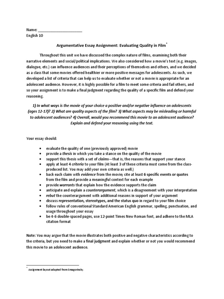 Kosinski Argumentativeessay | PDF | Essays | Argument