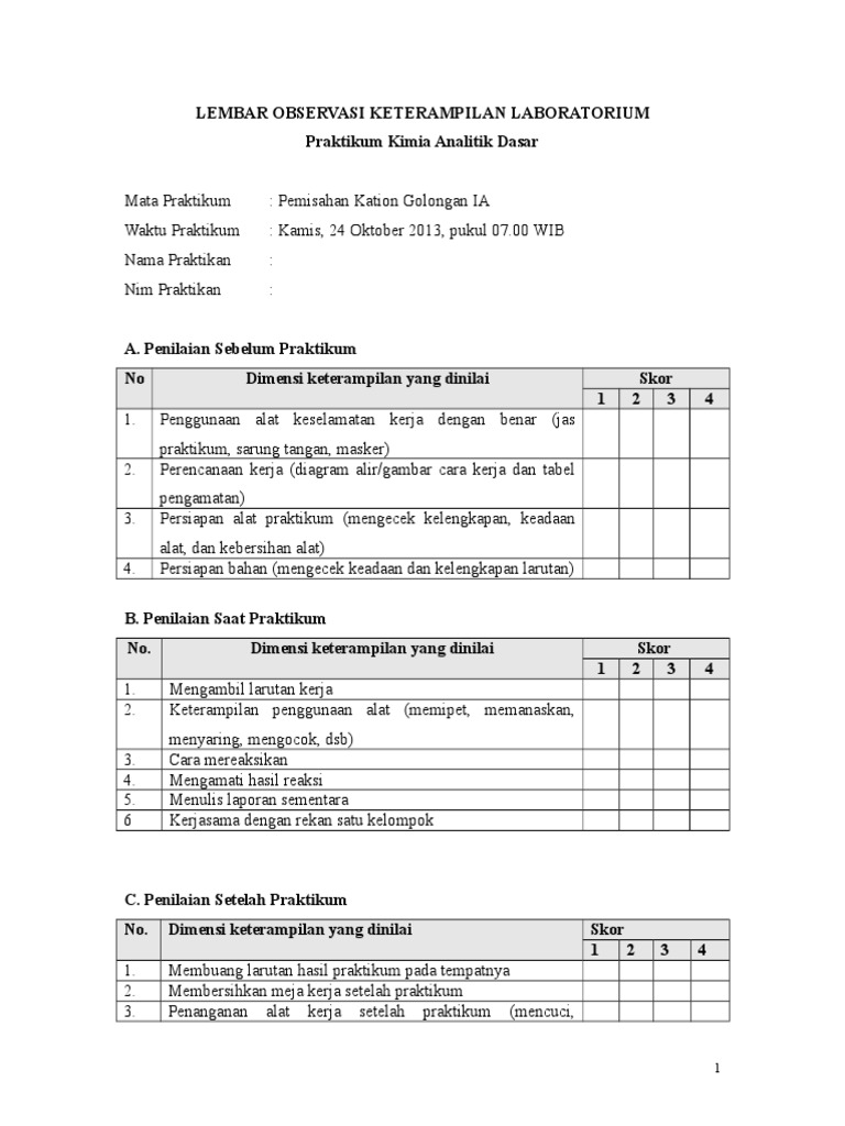 Lembar Observasi Keterampilan Laboratorium | PDF