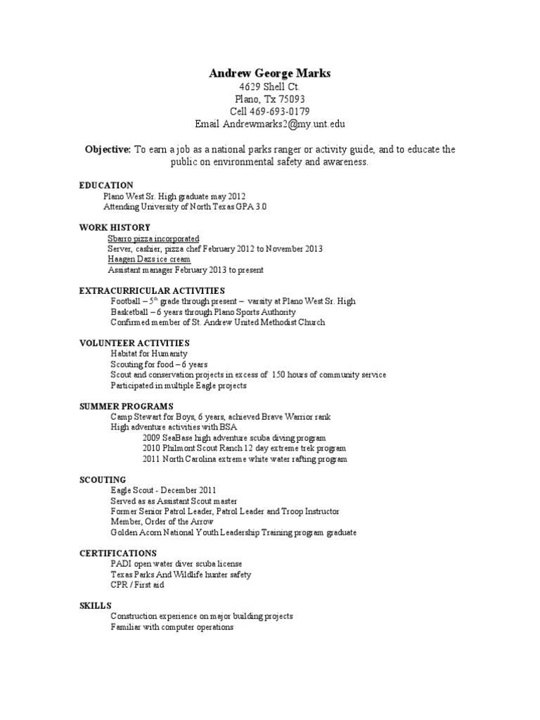 National Parks Ranger Resume | PDF