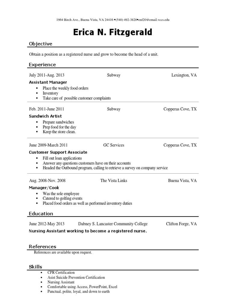 LPN Resume Skills and Objective Example | PDF