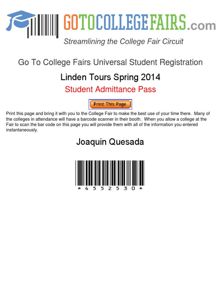 College Fair Student Registration Pass | PDF