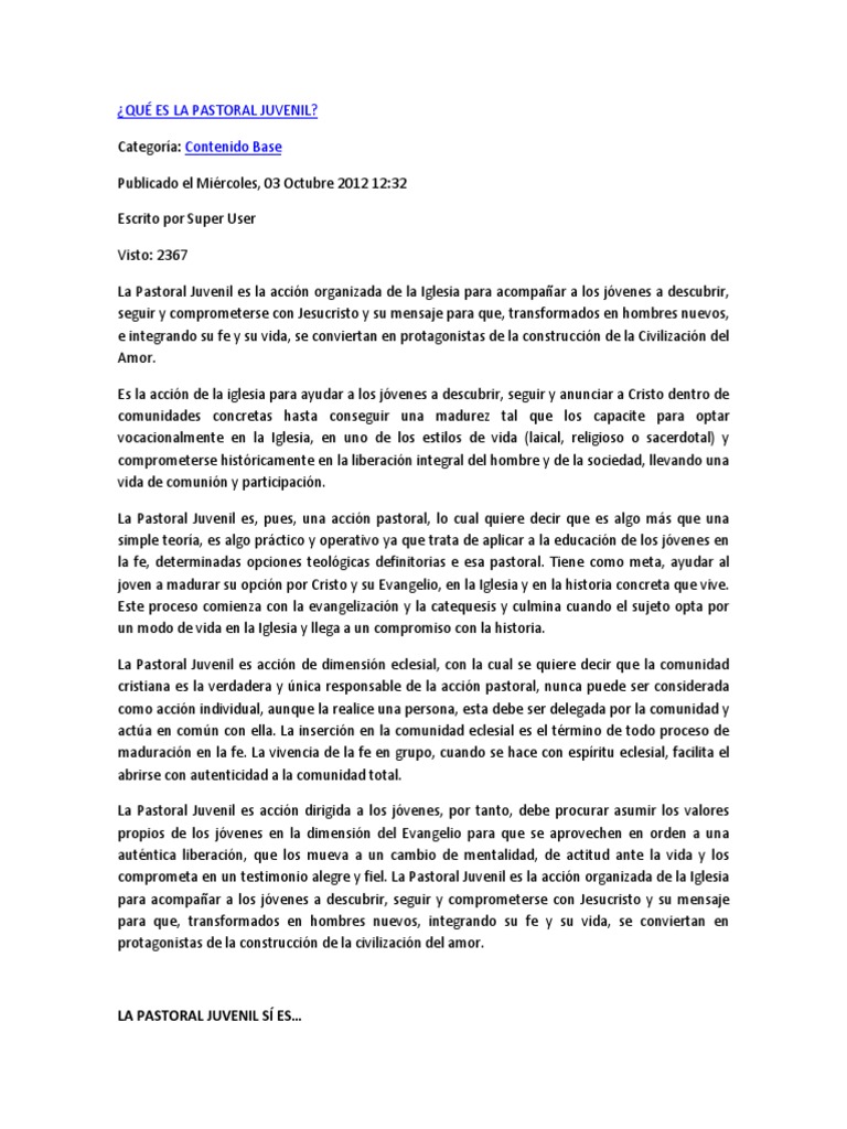 Definición de Pastoral Juvenil | PDF | Sacerdote | Iglesia Católica
