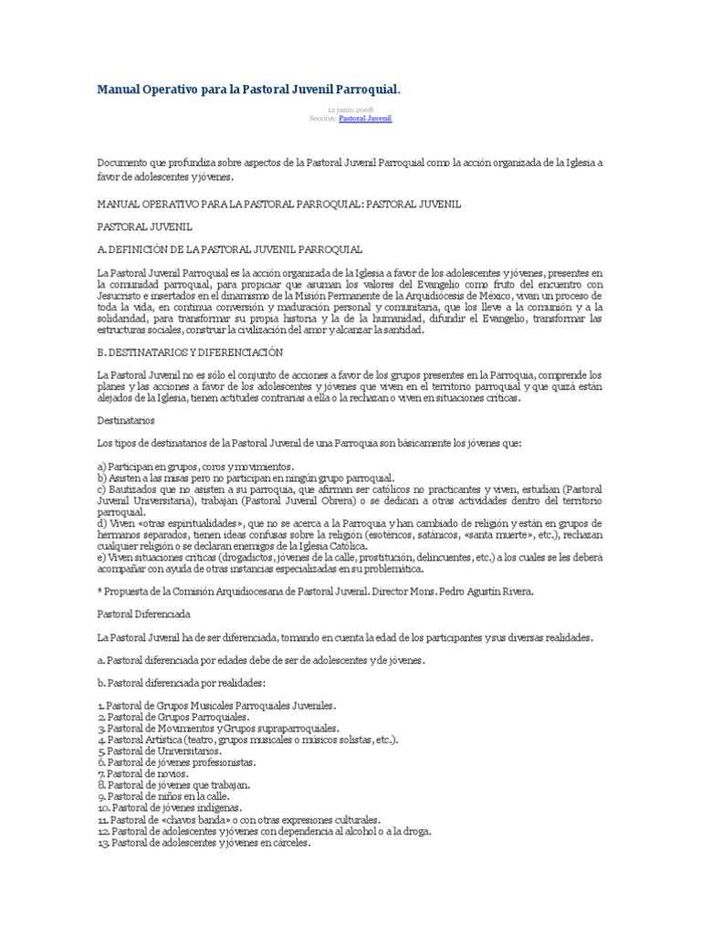 Manual Operativo para La Pastoral Juvenil Parroquial | PDF ...