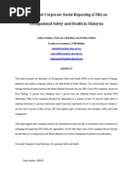 A Study of Corporate Social Reporting (CSR) on Occupational Safety and Health in Malaysia