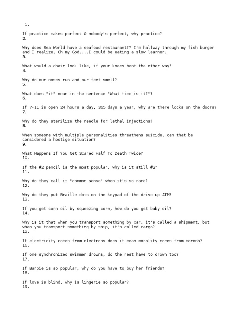 Unanswerable Questions, Witty Questions.... Jokes.. )