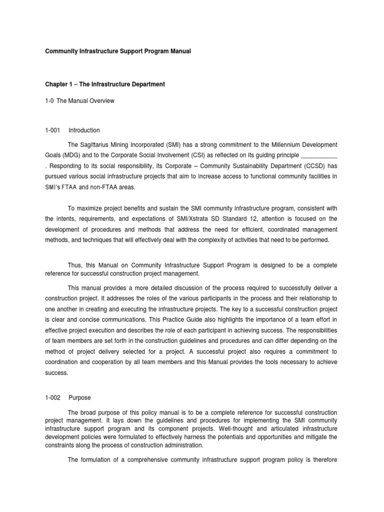 Community Infrastructure Support Manual | PDF | Construction Management ...