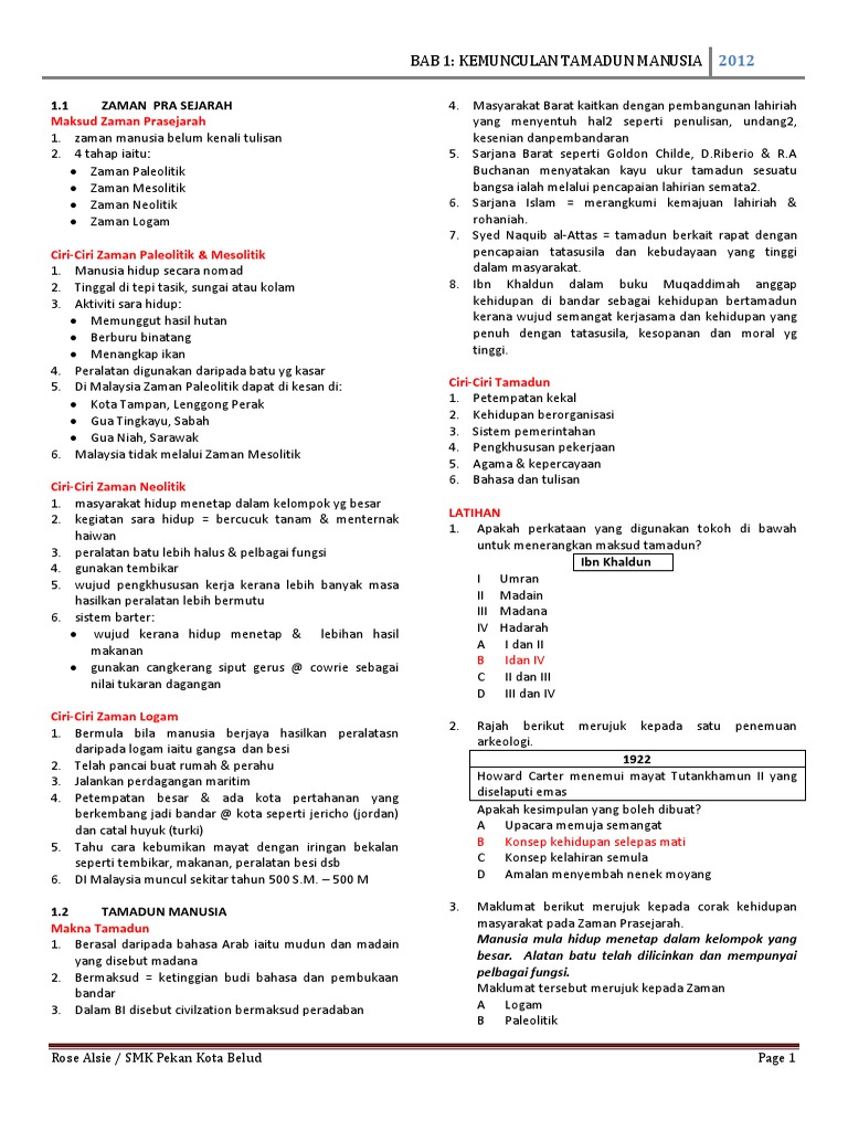 1 Kemunculan Tamadun Awal Manusia Pdf
