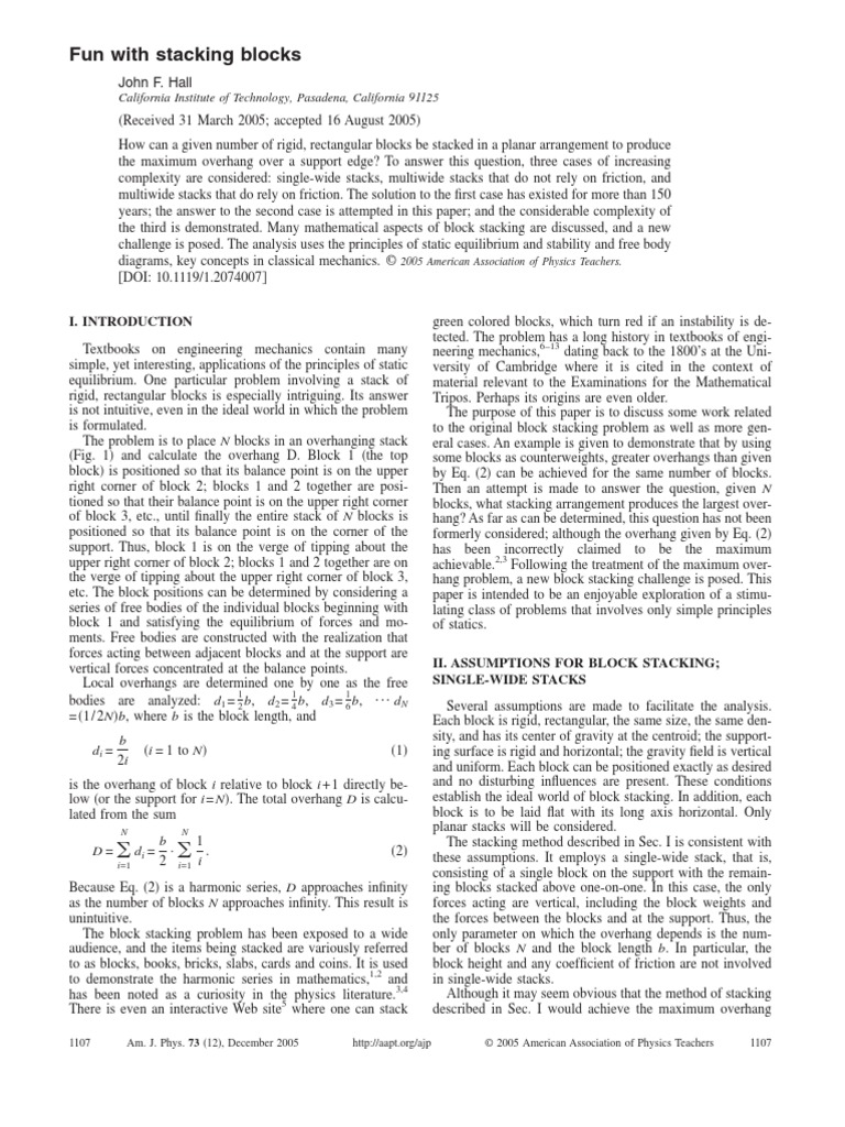 Block Stacking Problem PDF Force Triangle