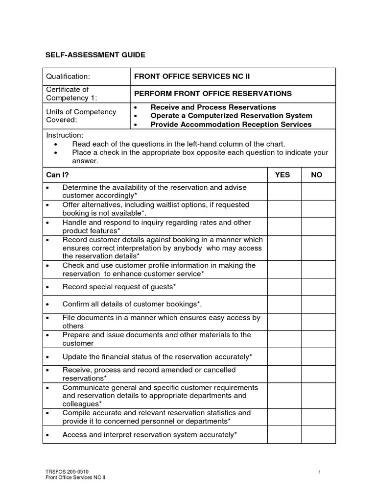 SAG Front Office Services NC II PDF Competence (Human Resources