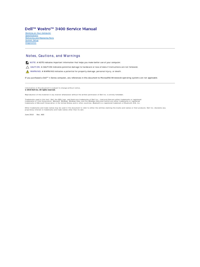 Dell Vostro 3400 Service Manual | Computer Data Storage | Usb