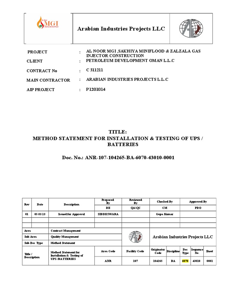 UPS Installation and Testing Method Statement | PDF | Battery ...