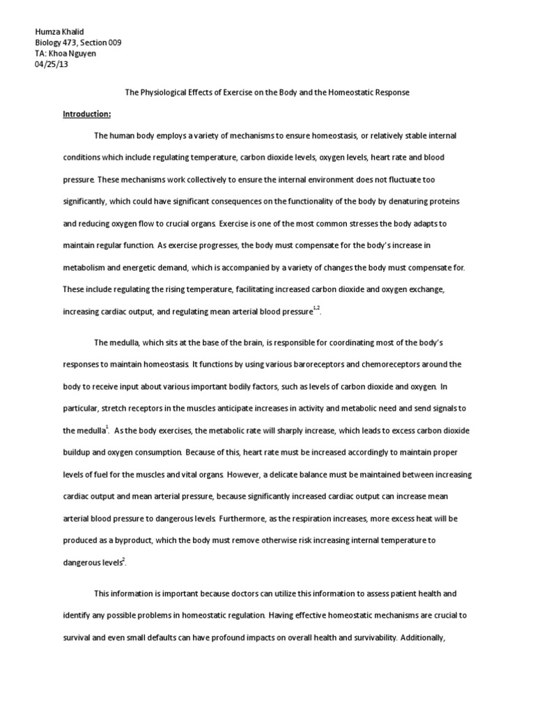 Exercise Physiology Lab Report PDF Breathing Homeostasis