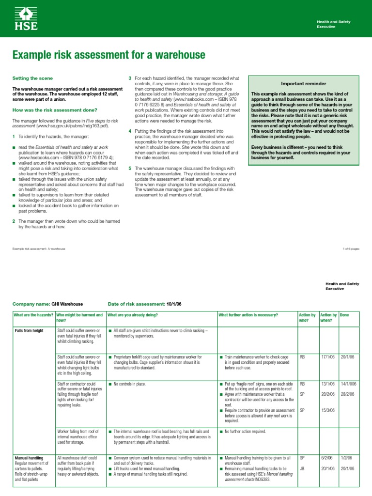 Example of Risk Assessment For A Warehouse | PDF