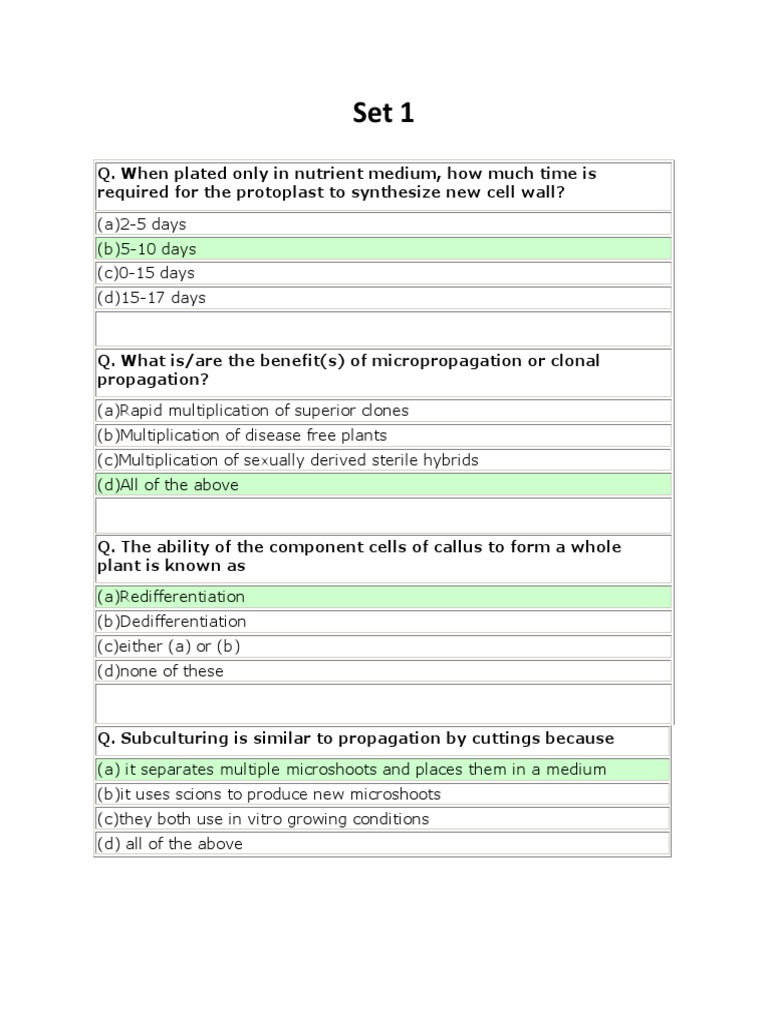Plant Tissue Culture MCQs and Answers | PDF | Biology | Organisms