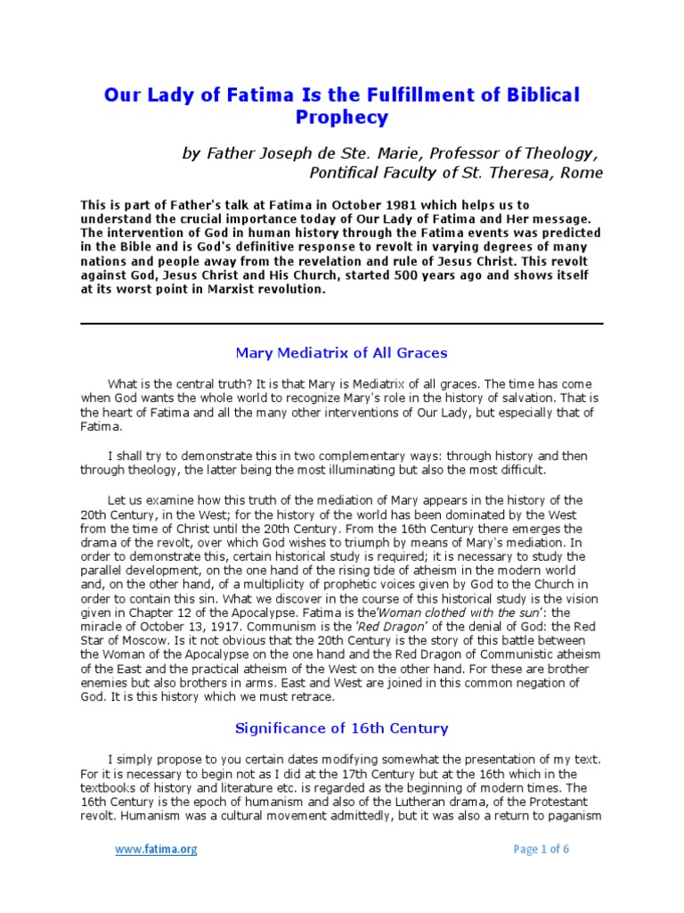 Our Lady of Fatima Is The Fulfillment of Biblical Prophecy PDF Our