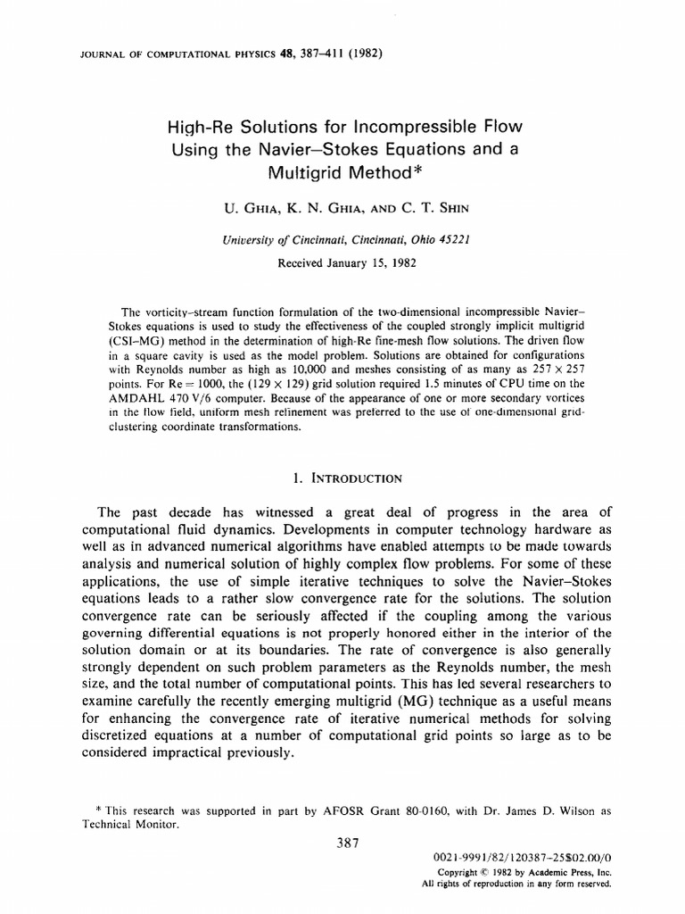 Ghia V., High-Resolutions For Incompressible Flow Using The Navier ...