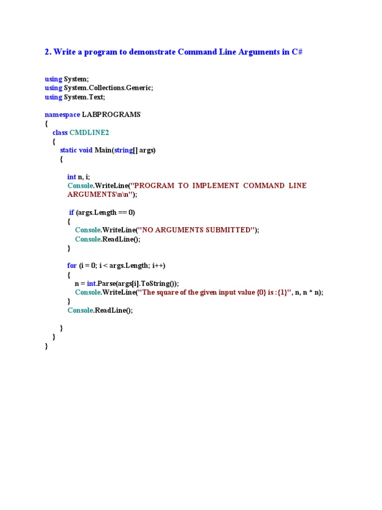 C# Program for Command Line Arguments | PDF