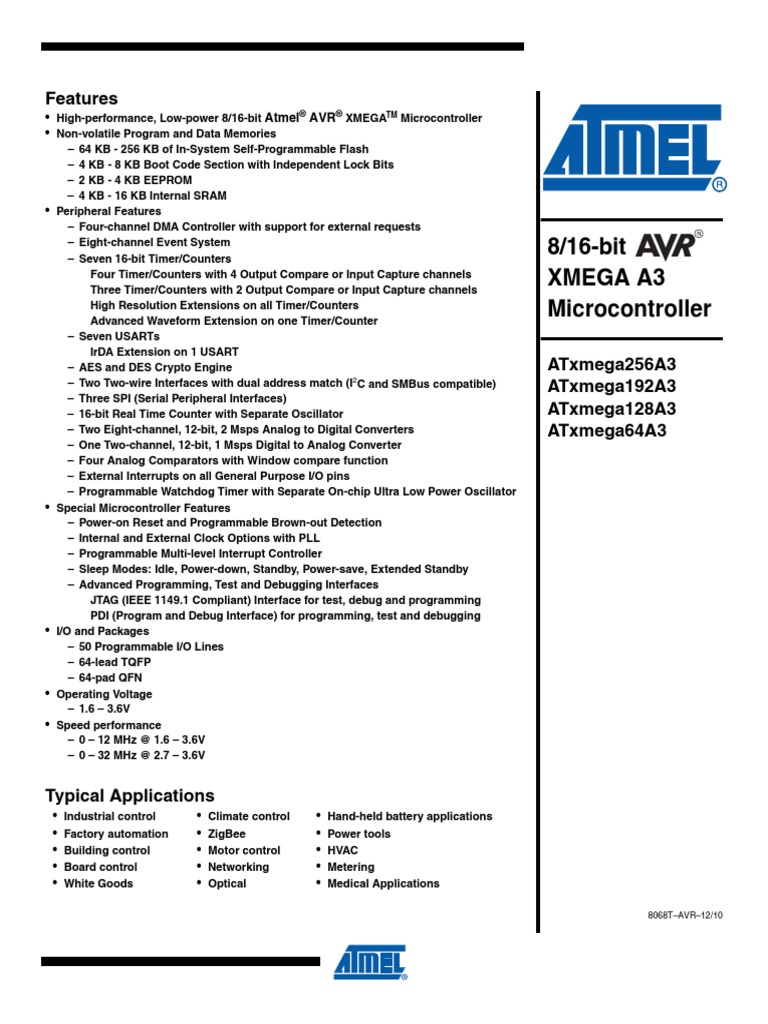 AtXmega256A3 Data Sheet | PDF | Flash Memory | Computer Data Storage