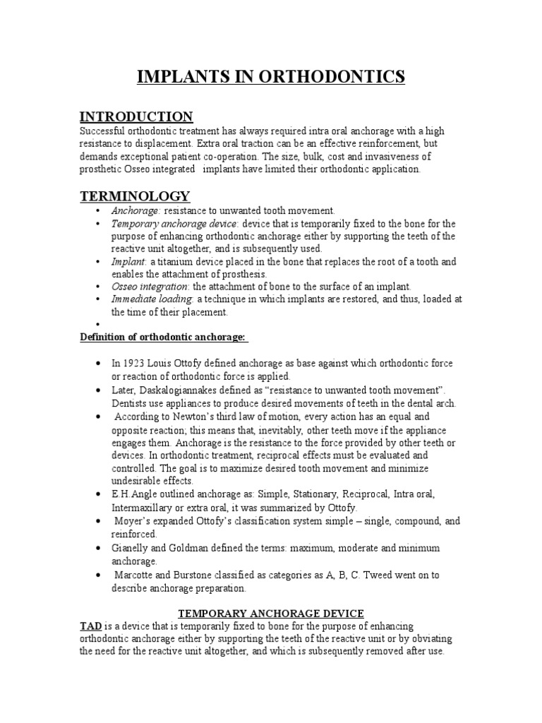 Orthodontic Implants Overview | PDF | Dental Implant | Mouth
