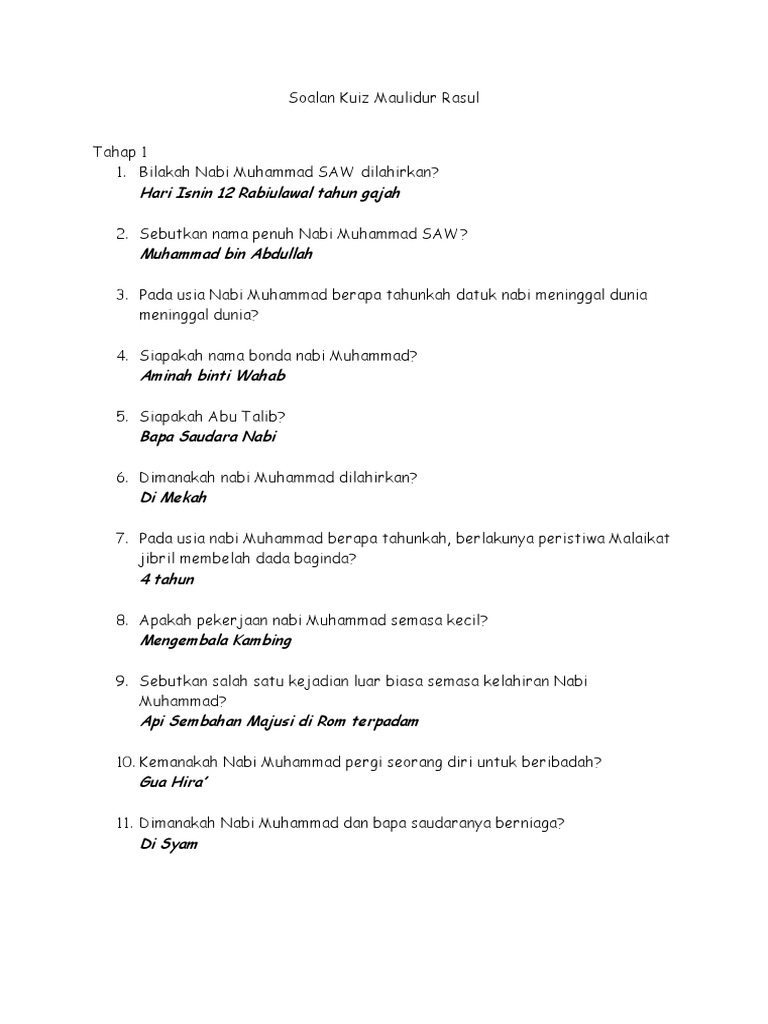 Soalan Kuiz Maulidur Rasul Pdf