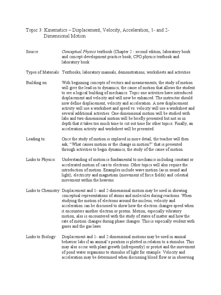Kinematics: Motion, Velocity, Acceleration | PDF | Teaching Methods ...