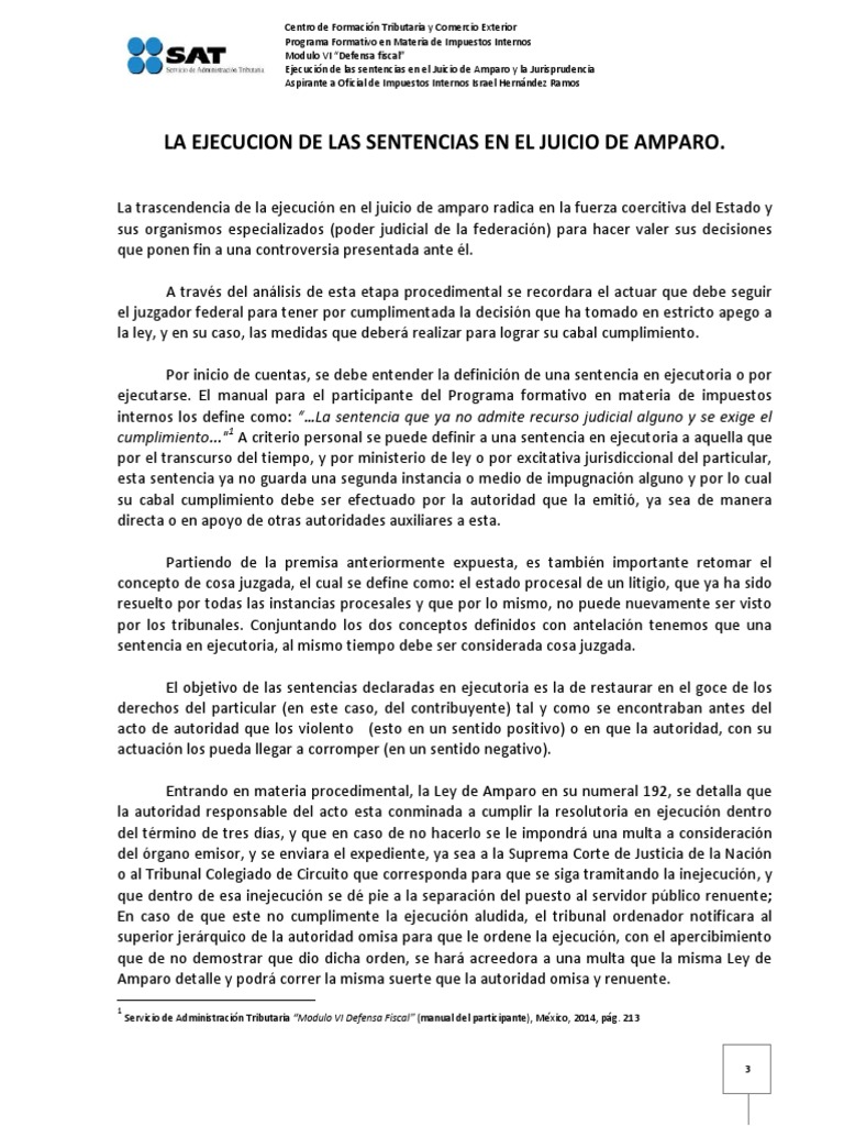 La Ejecucion de Las Sentencias en El Juicio de Amparo | PDF | Caso de ...