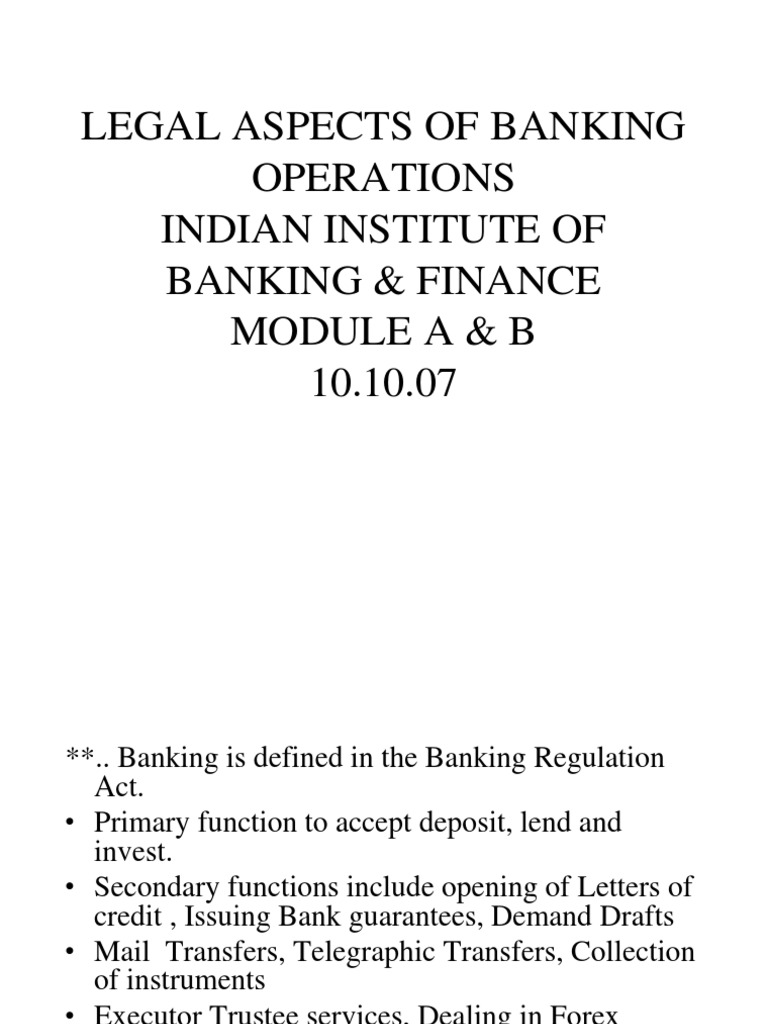 Legal Aspects of Banking Operations | PDF