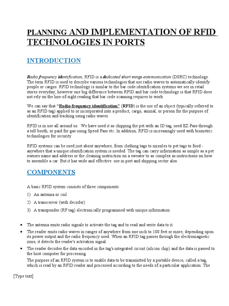 RFID Technology in Port Operations | PDF | Radio Frequency ...