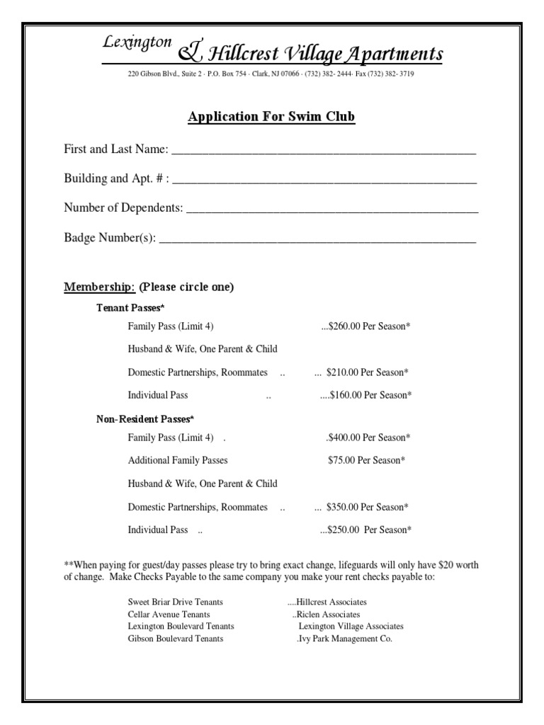 Clark NJ Swim Club Registration Form | PDF