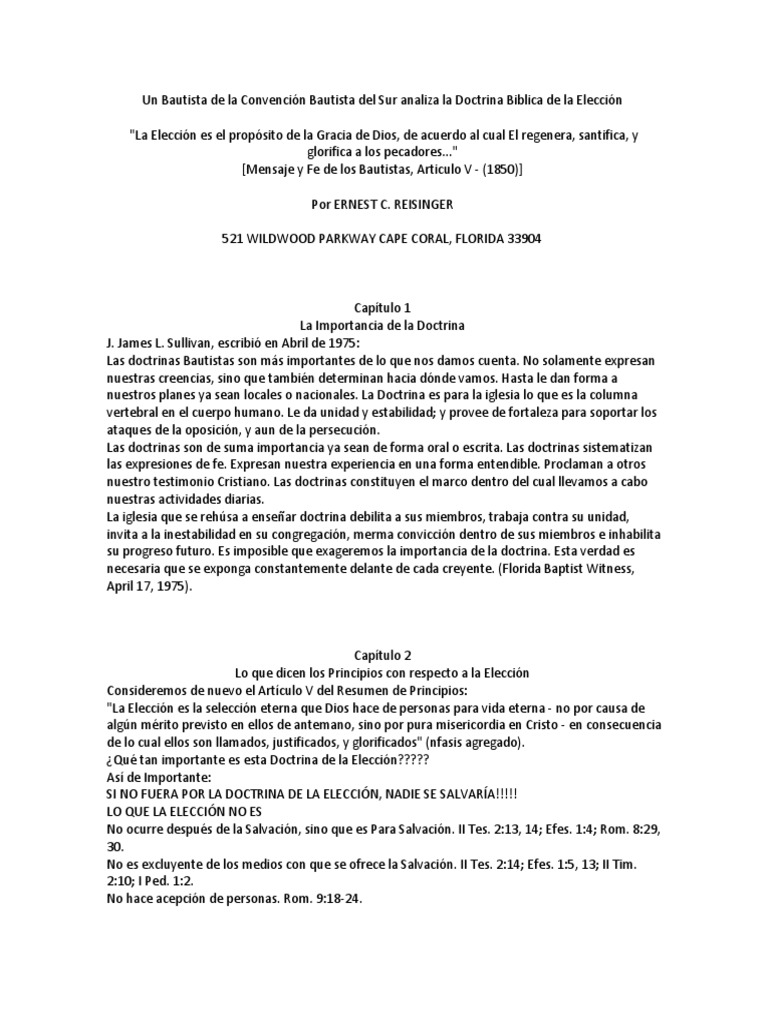 Un Bautista de La Convención Bautista Del Sur Analiza La Doctrina