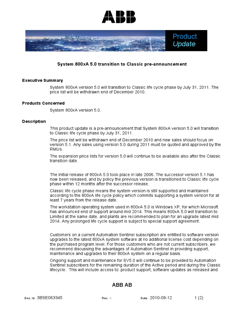 System 800xA 5.0 Lifecycle Update | PDF | Product Lifecycle ...
