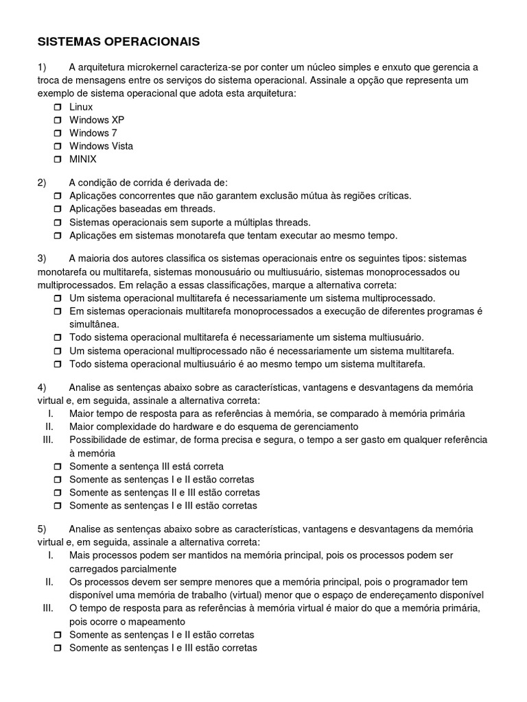 Questões sobre Sistemas Operacionais | PDF | Processo (informática ...