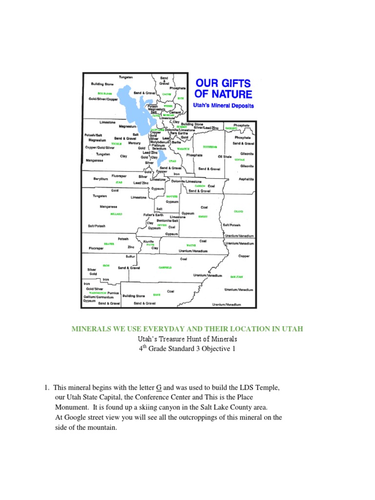 Edu 2140 Google Earth Utah Mineral Hunt and Answer Key PDF Utah