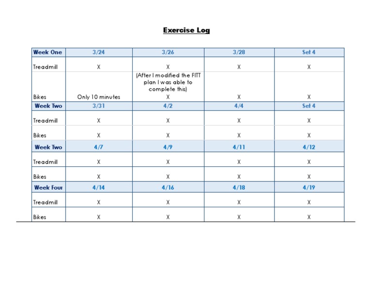 Weekly Exercise Log Tracker | PDF