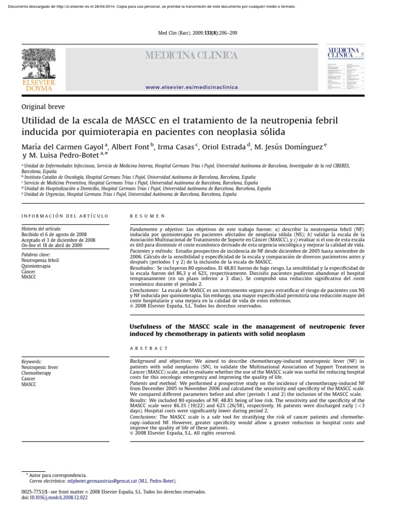 Utilidad de la escala MASCC en neutropenia | PDF | Enfermedad pulmonar ...