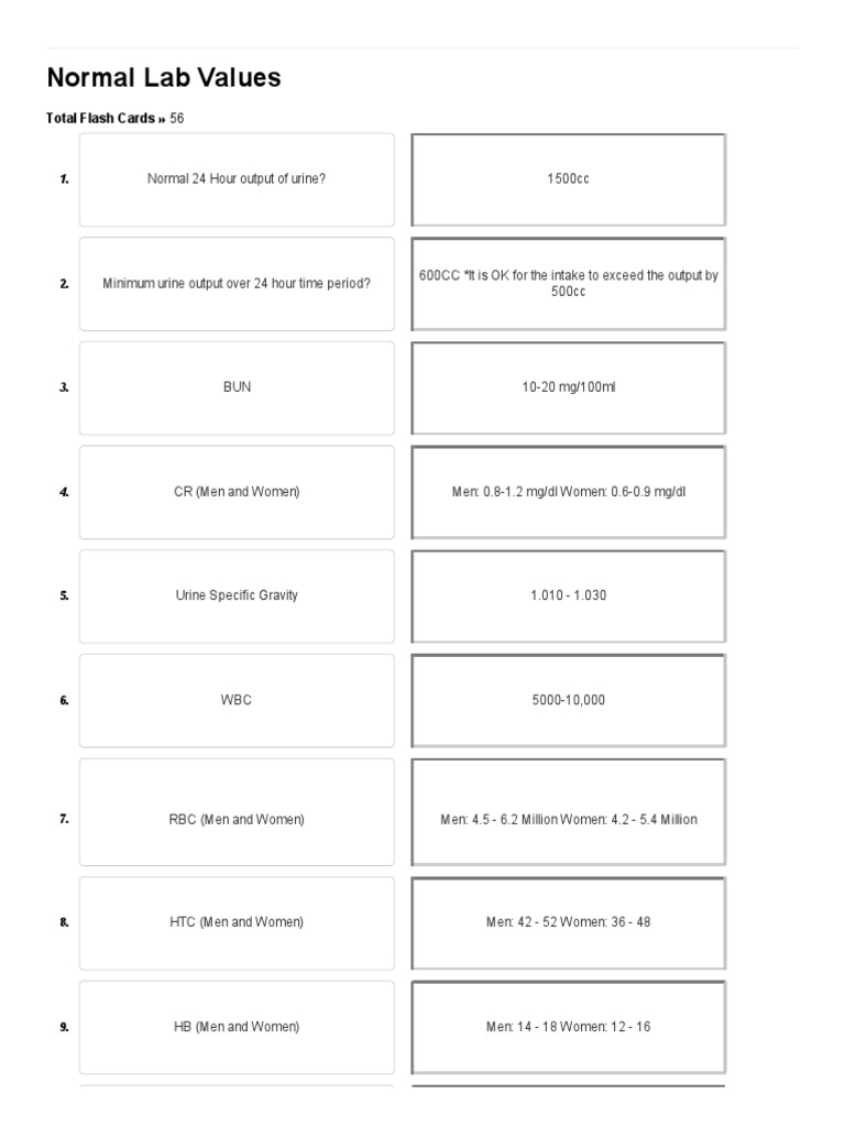 Nursing Normal Lab Values Flashcards | PDF | Alanine Transaminase ...