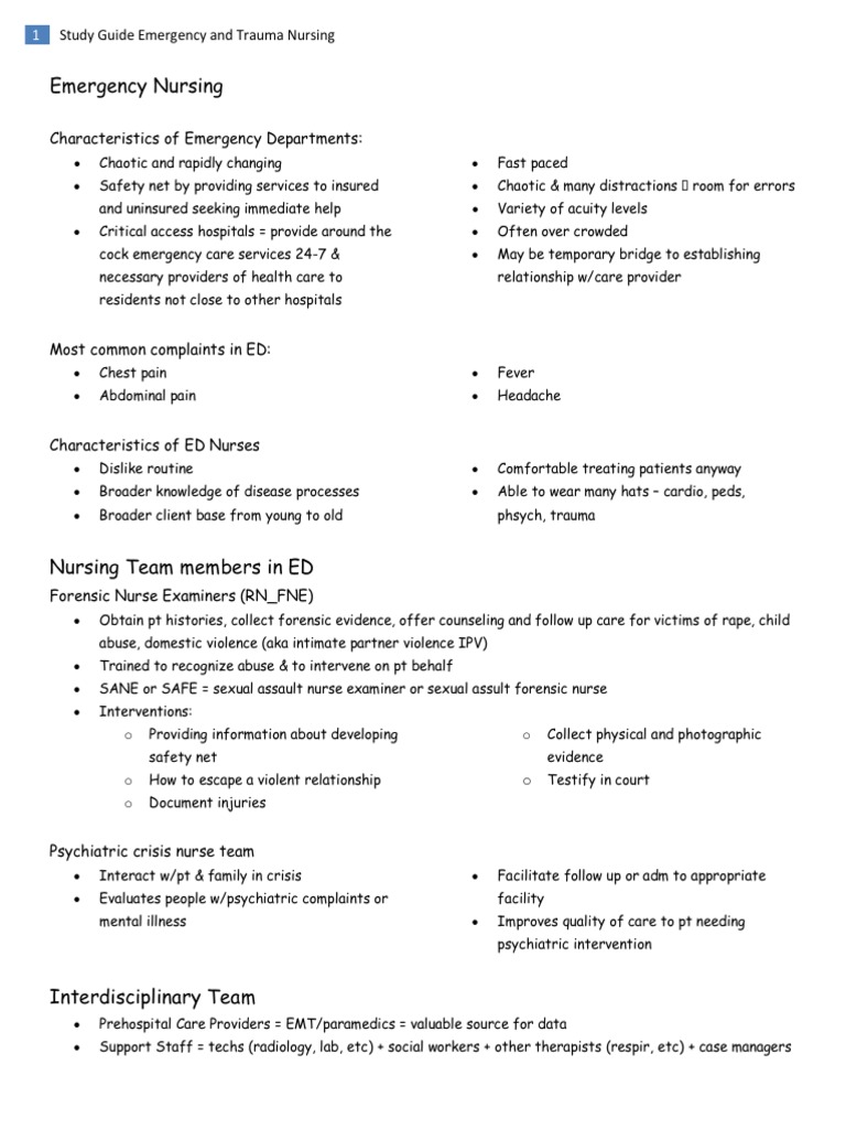 Emergency and Trauma Nursing Study Guide | PDF | Major Trauma ...