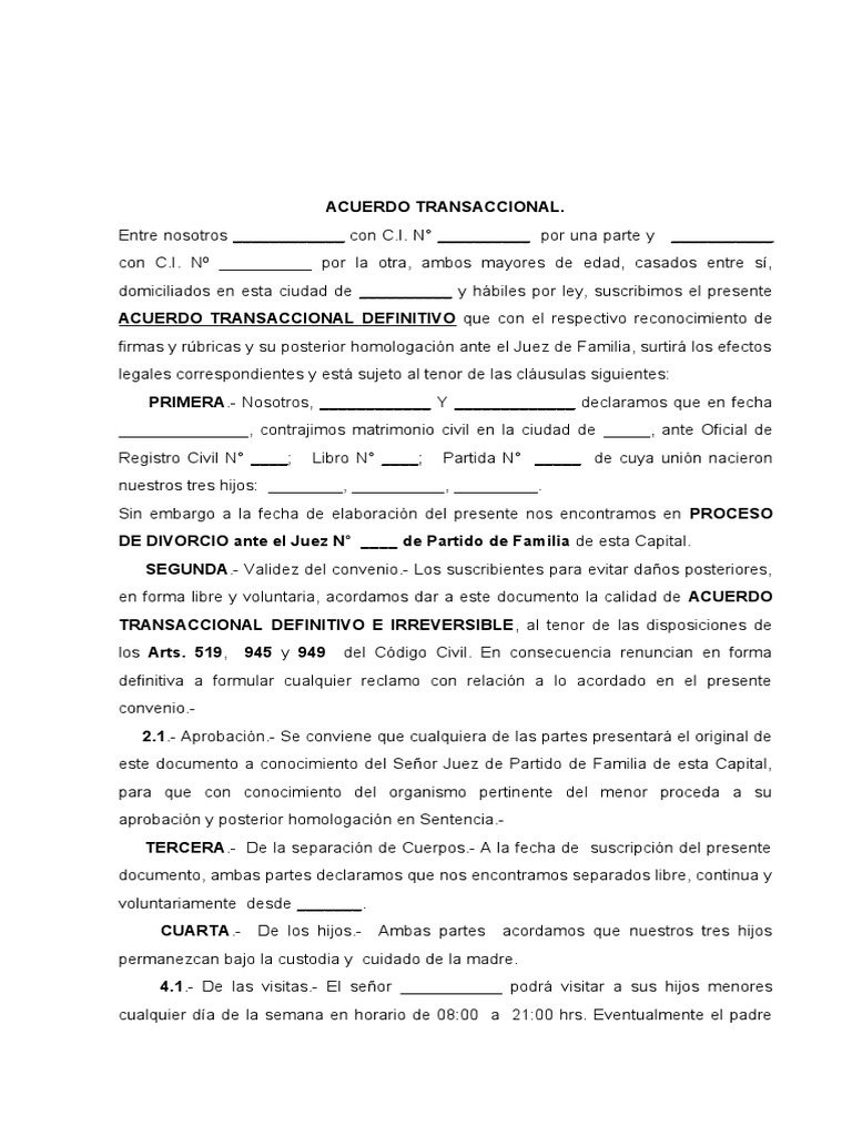 Acuerdo Transaccional Divorcio 2014 | PDF | Justicia | Crimen y violencia