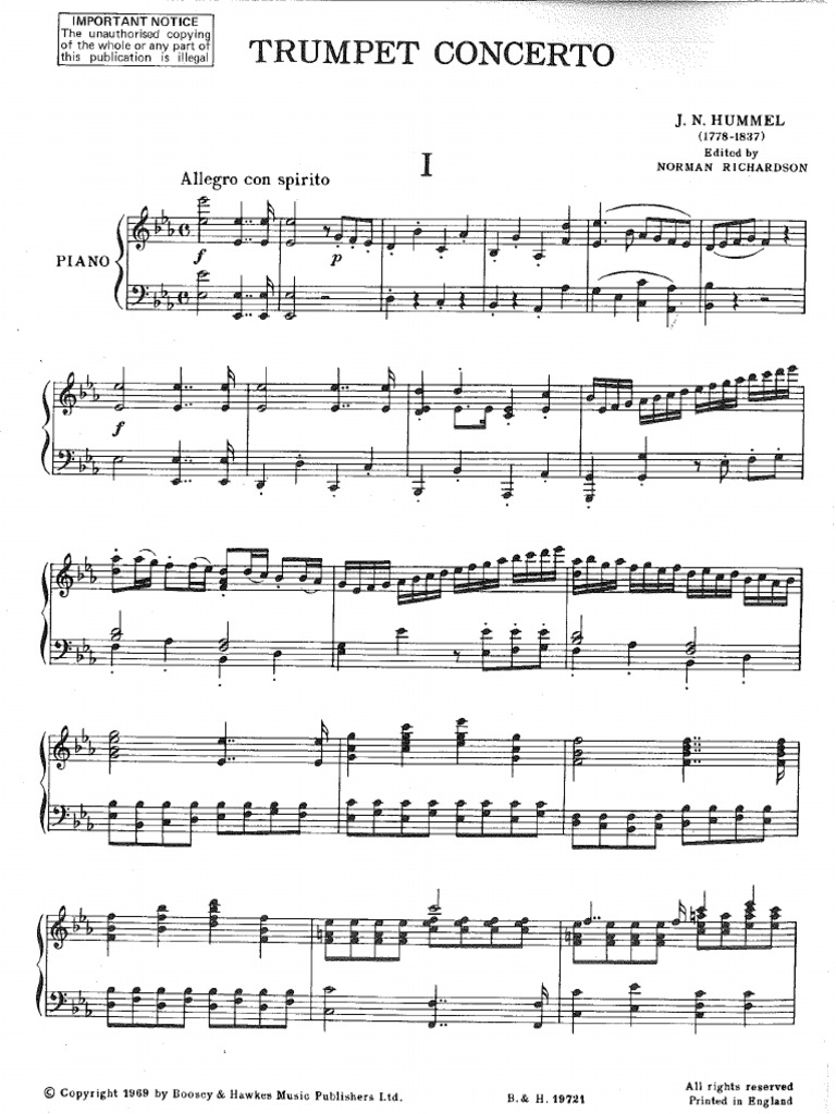 Hummel Trumpet Concerto Movement 1 | PDF