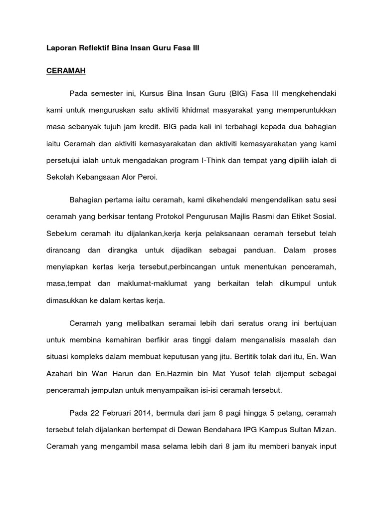 Laporan Reflektif Bina Insan Guru Fasa Iii Pdf