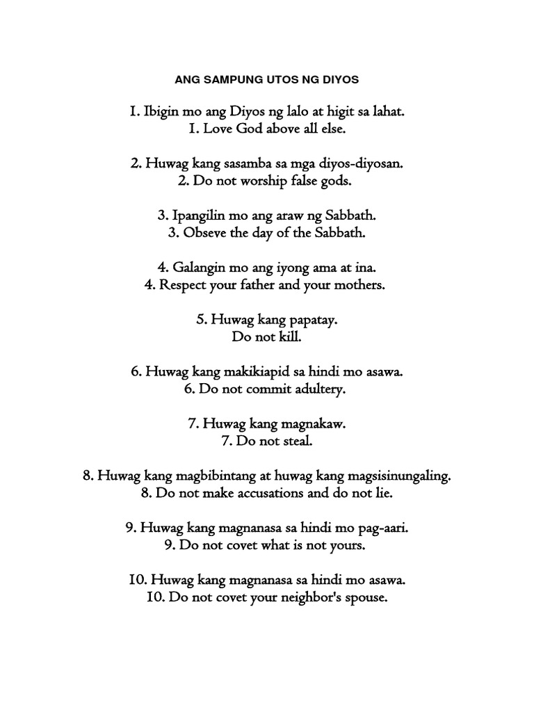 Ang Sampung Utos NG Diyos | PDF