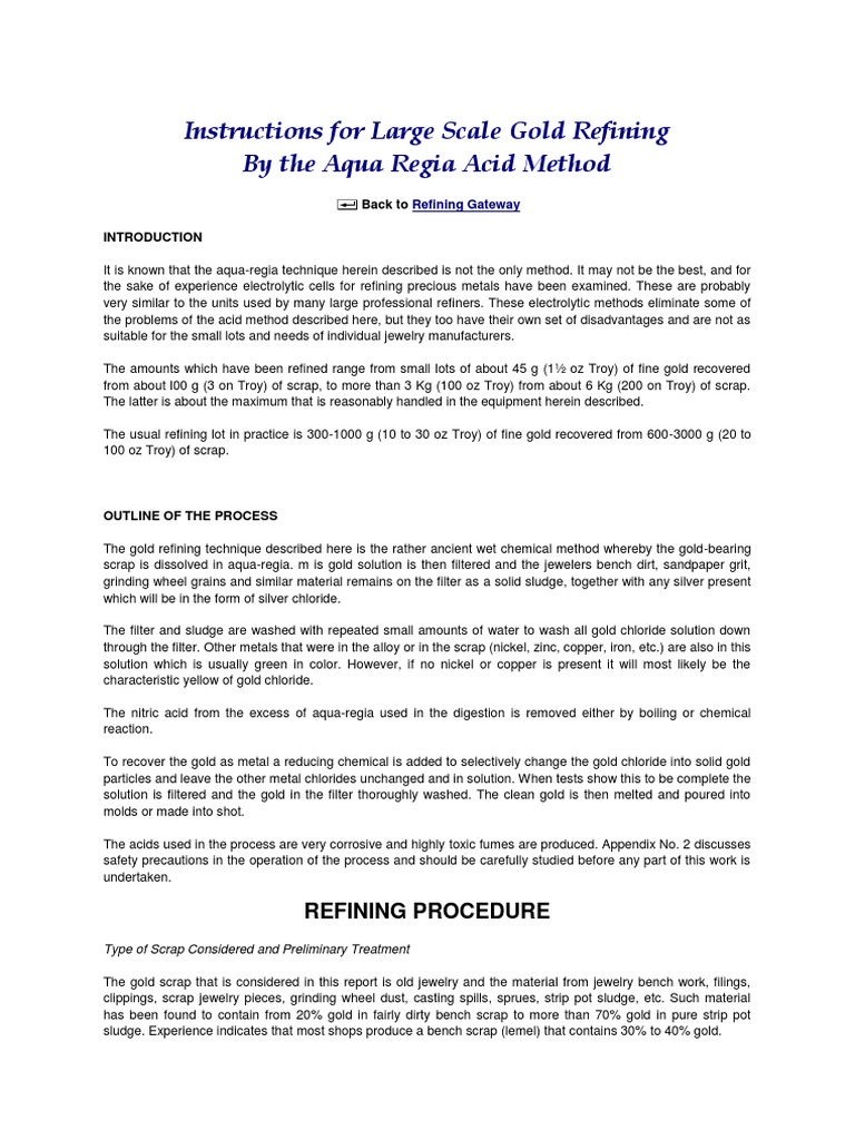 Instructions For Large Scale Gold Refining | PDF | Filtration | Gold