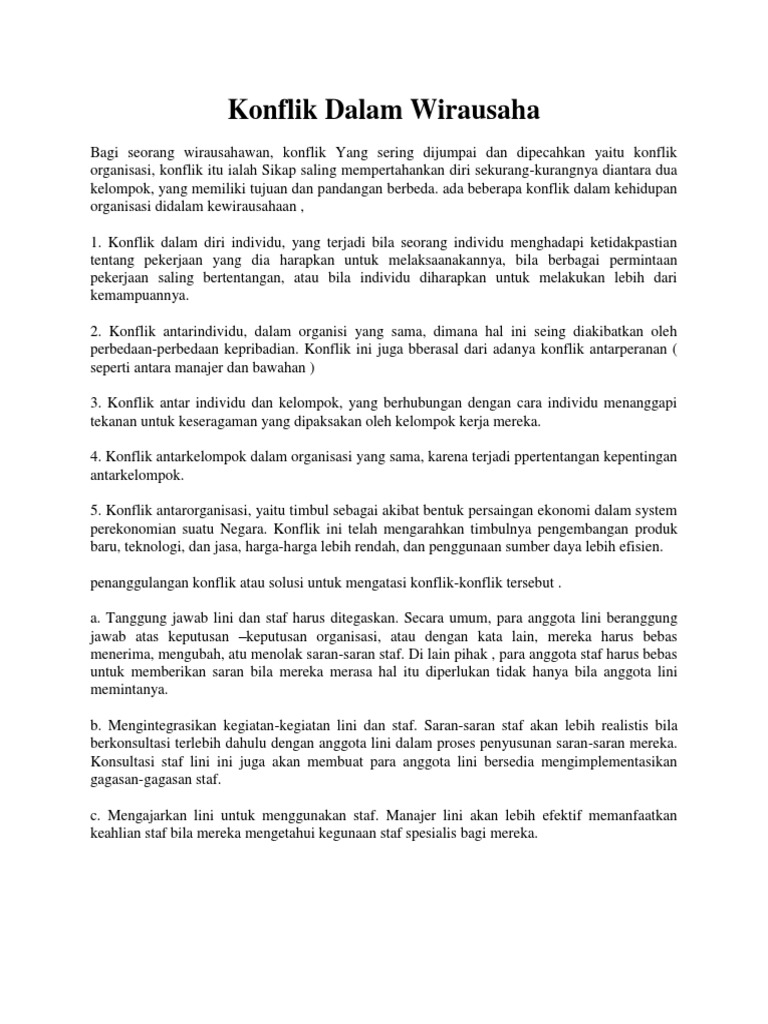 Konflik Dalam Berwirausaha Pdf