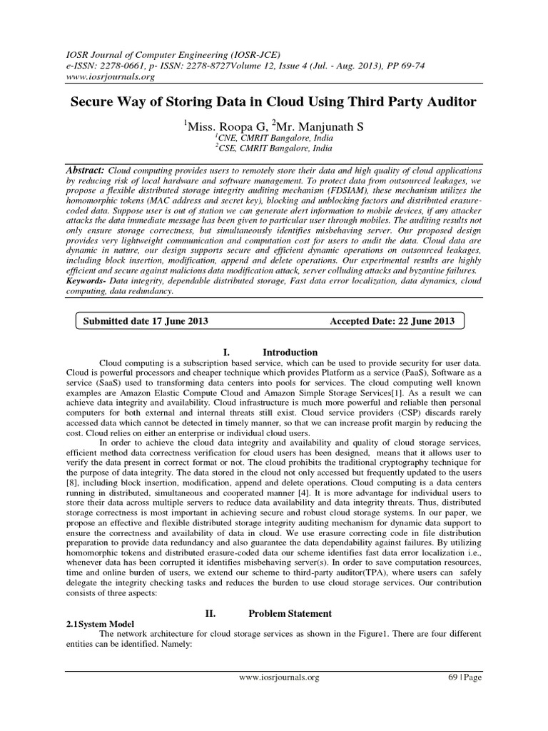 Secure Cloud Data Storage Auditing | PDF