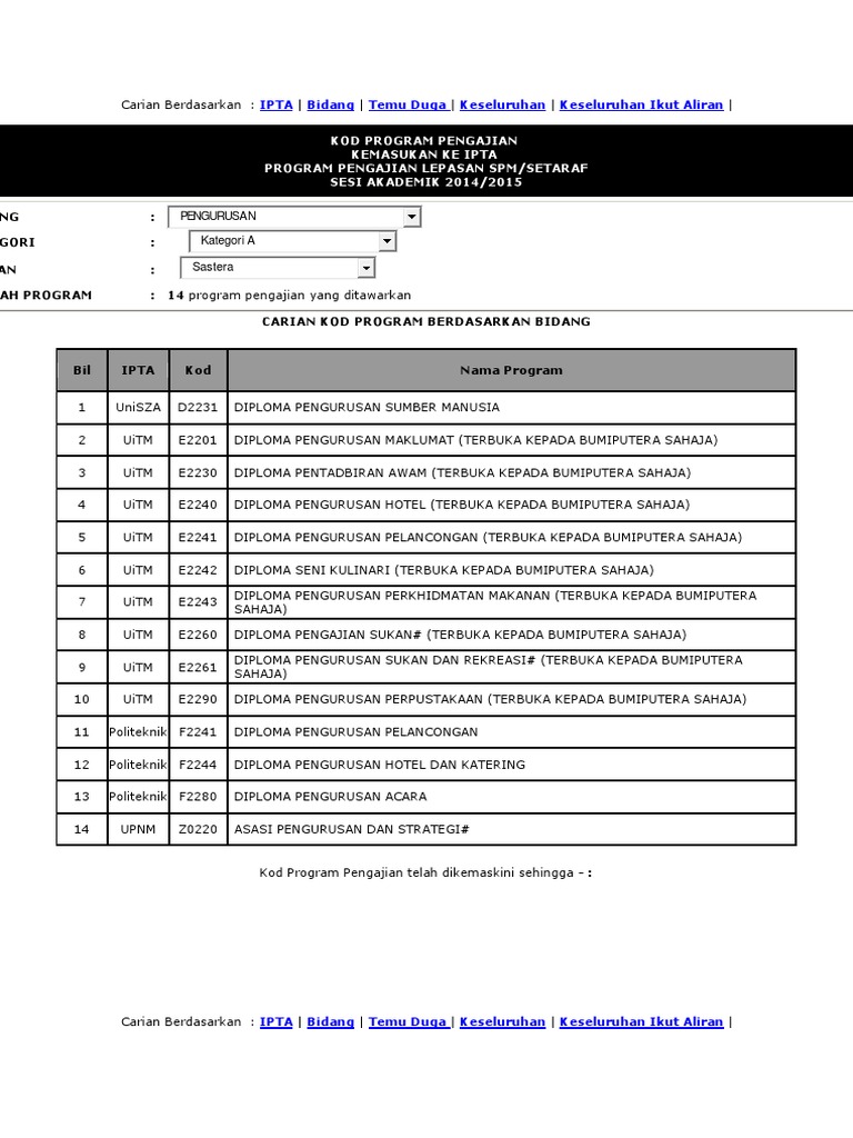 Senarai Kursus Di Ipta Ikut Bidang  PDF