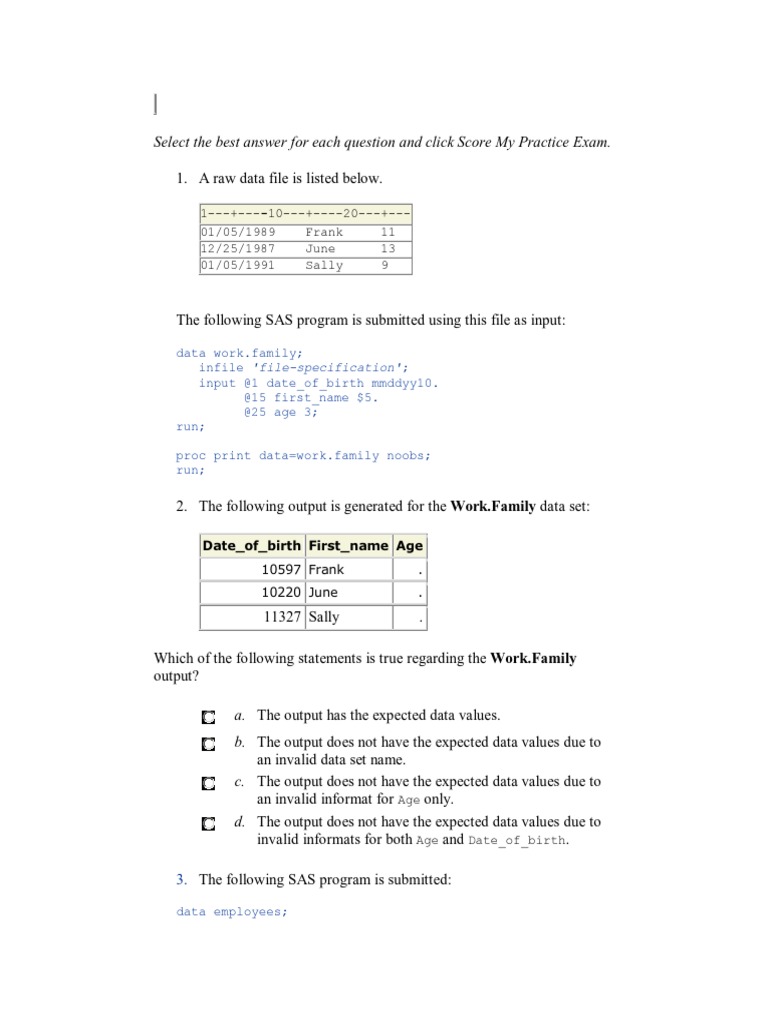 SAS Base Programming Practice Exam V9 Questions | PDF | Variable ...