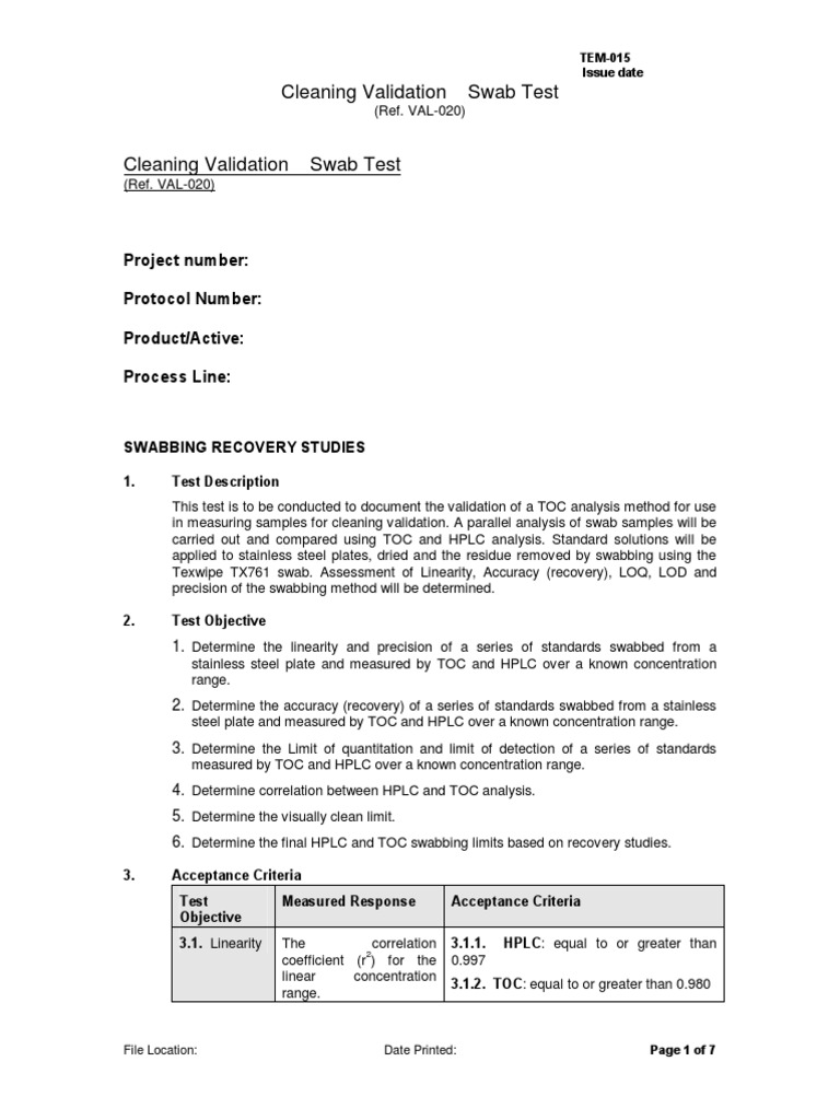 Cleaning ValidationSwab Test Sample PDF Accuracy And Precision