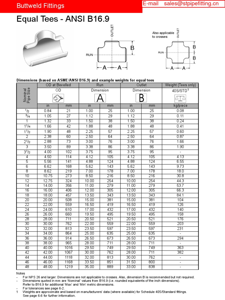 B16 9 Tee Dimensions