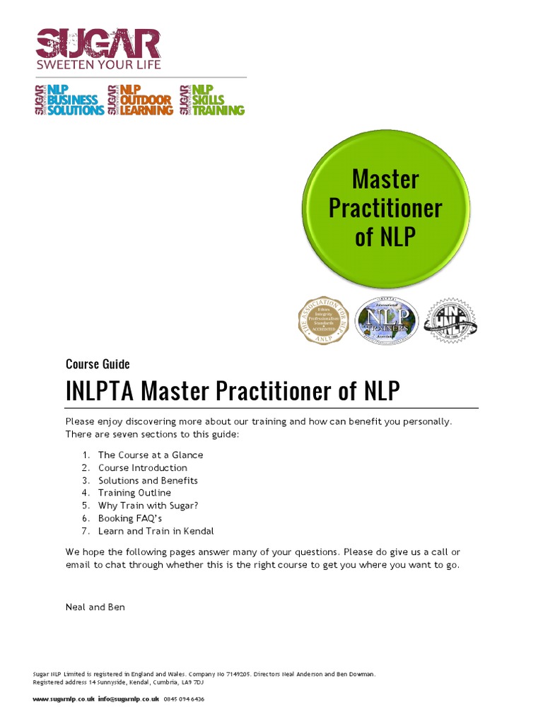 INLPTA Master Practitioner Course Guide | PDF | Neuro Linguistic ...