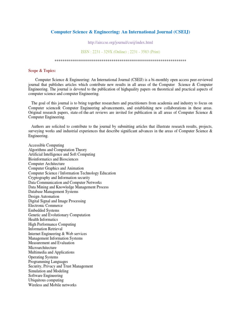 Computer Science & Engineering: An International Journal (CSEIJ) | PDF ...